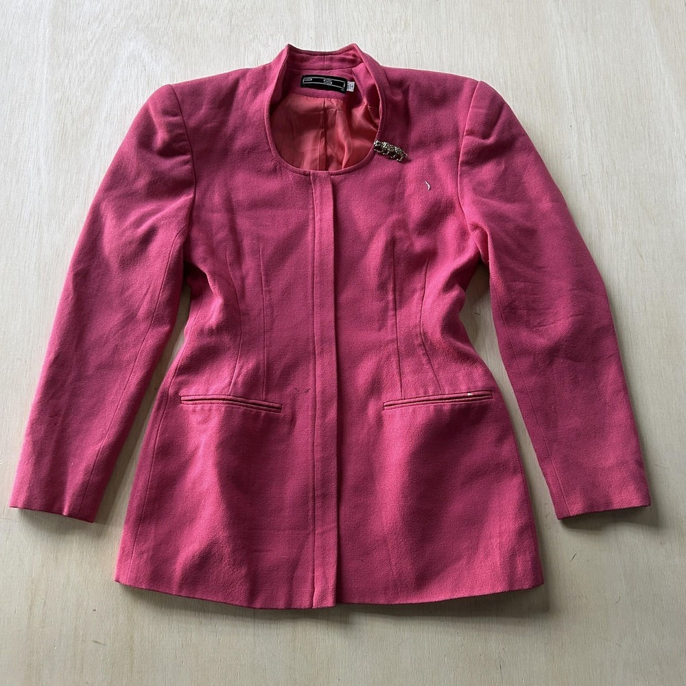 Vintage PSI Blazer Jacket Womens 4 Pink Longline Collarless Lined Open Front USA